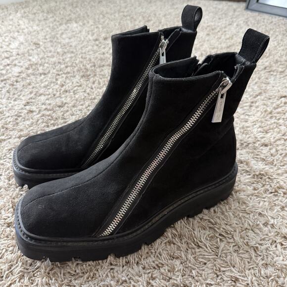 GmbH Selim Biker Boots Black Suede Double Zip Square Toe Men’s Size 43 / 9.5